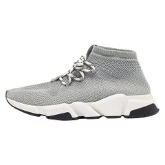 Balenciaga Grey Knit Fabric Speed Trainer High Top Sneakers Size 43
