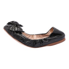 Miu Miu Black Patent Leather Bow Scrunch Ballet Flats Size 35.5
