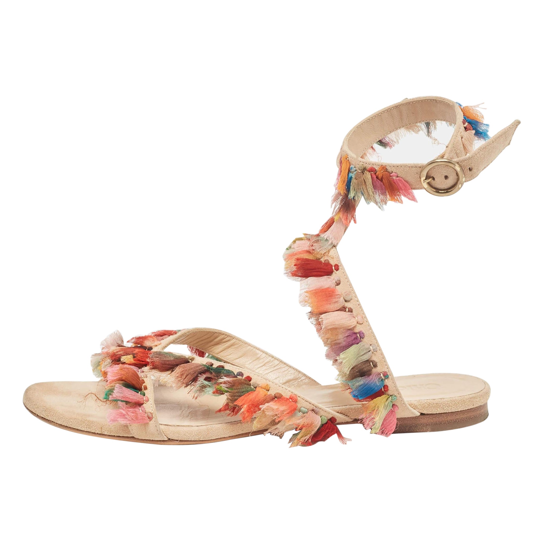 Chloe Sandales plates Liz en daim et soie multicolores, taille 36