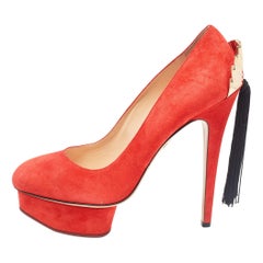 Charlotte Olympia Orange Suede Fan Tassel Dolly Pumps Size 41