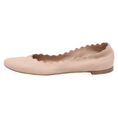 Chloe Beige Leder Lauren Ballettschuhe mit Wellenschliff Größe 35