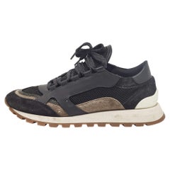 Brunello Cucinelli Zapatillas con cordones de ante y piel negras 41