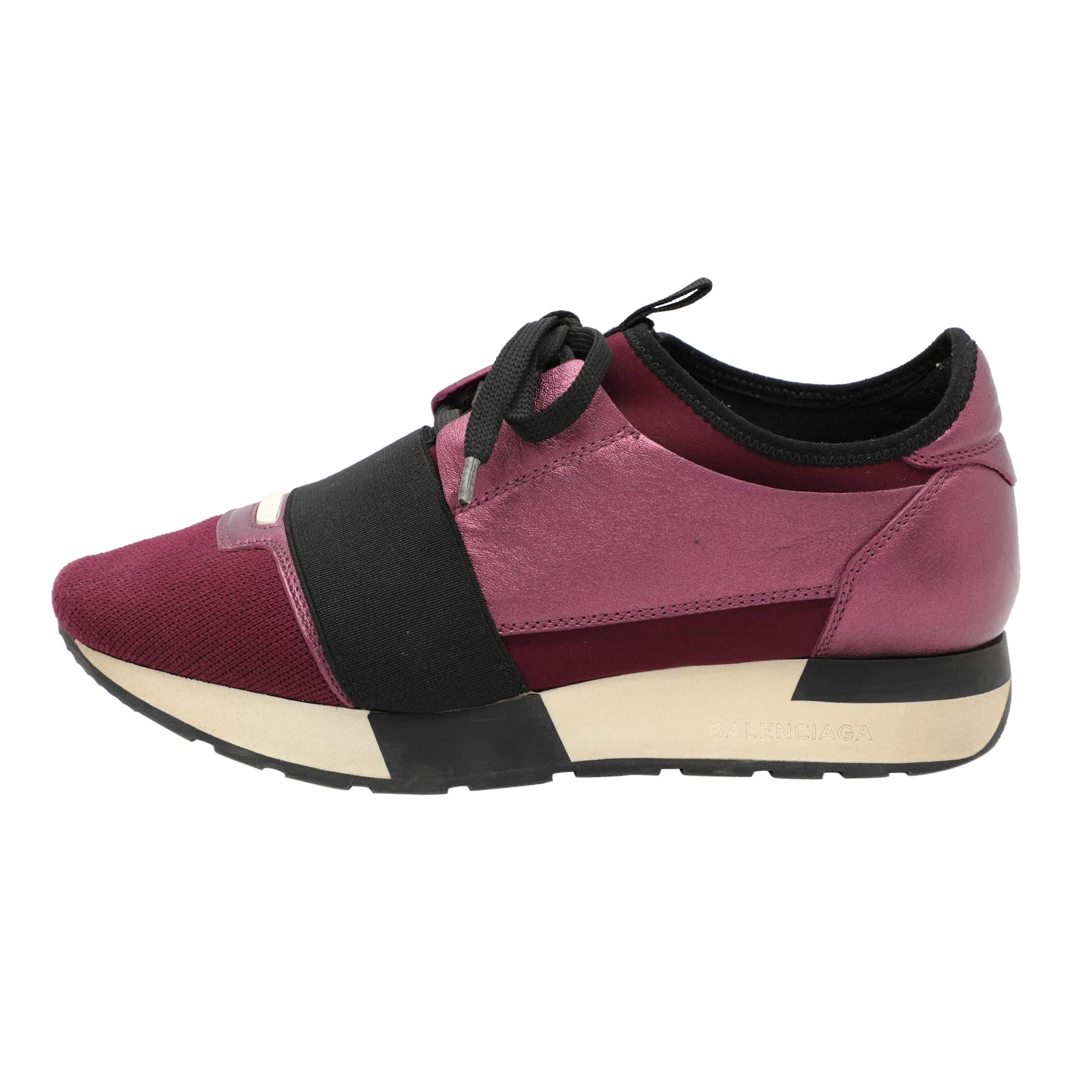 Balenciaga Zapatillas Race Runner de tejido de punto morado y piel Talla 36 en venta