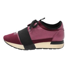 Balenciaga Purple Knit Fabric and Leather Race Runner Sneakers Size 36