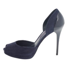 Ralph Lauren Kollektion Marineblaue D'orsay Pumps aus Wildleder mit Peep Toe Größe 37,5