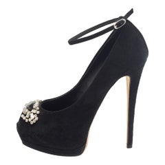 Giuseppe Zanotti, camoscio nero con cristalli, Peep Toe Pumps Taglia 37