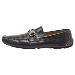 Used Salvatore Ferragamo Black Leather Gancio Loafers Size 47