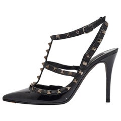 Valentino Black Patent Leather Rockstud Ankle Strap Pumps Size 40