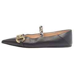 Gucci Black Leather Chain Ballet Flats Size 37