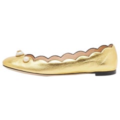 Gucci Gold Leather Willow Scalloped Ballet Flats Size 37