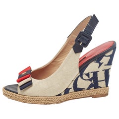 CH Carolina Herrera Sandalias de cuña de lona y piel bicolor talla 36
