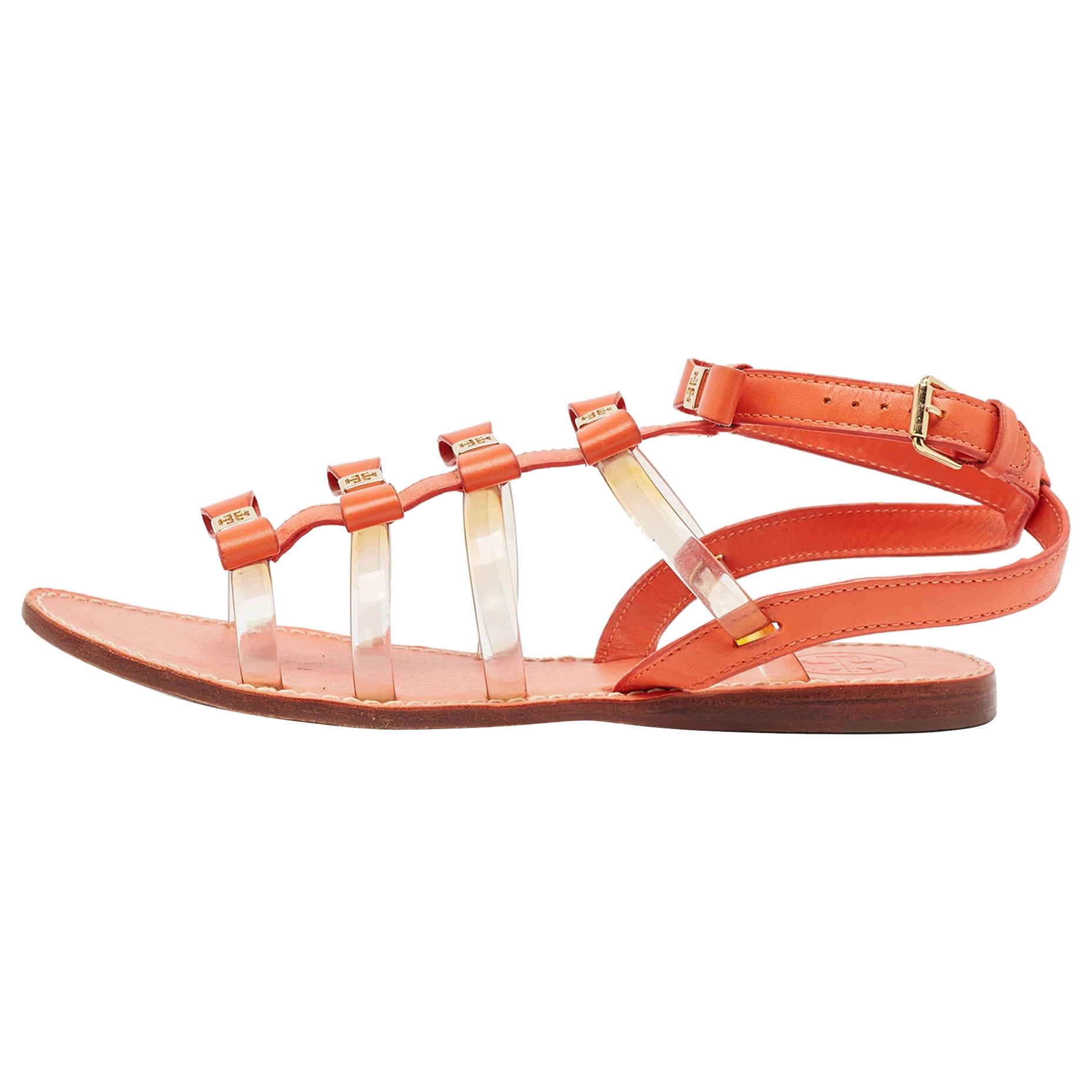 Tory Burch Sandalias planas Kira de piel naranja y PVC talla 37.5 en venta