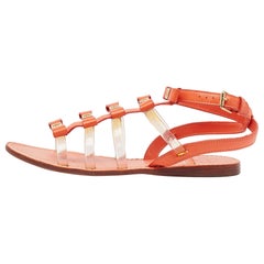 Tory Burch Orange Leather And PVC Kira Flat Sandals Size 37.5