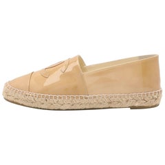 Chanel Beige Patent Leather CC Cap Toe Espadrille Flats Size 42