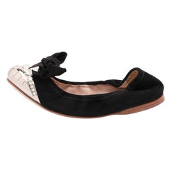 Miu Miu Black Suede Embellished Cap Toe Scrunch Ballet Flats Size 35