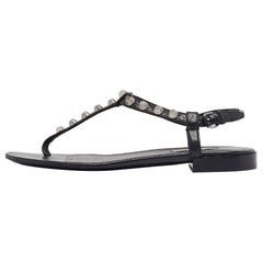 Balenciaga Black Leather Arena Flat Sandals Size 38