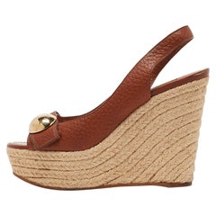 Louis Vuitton Brown Leather Espadrille Wedge Slingback Sandals Size 38