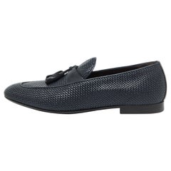Ermenegildo Zegna Dark Blue Woven Leather Lido Tassel Loafers Size 40