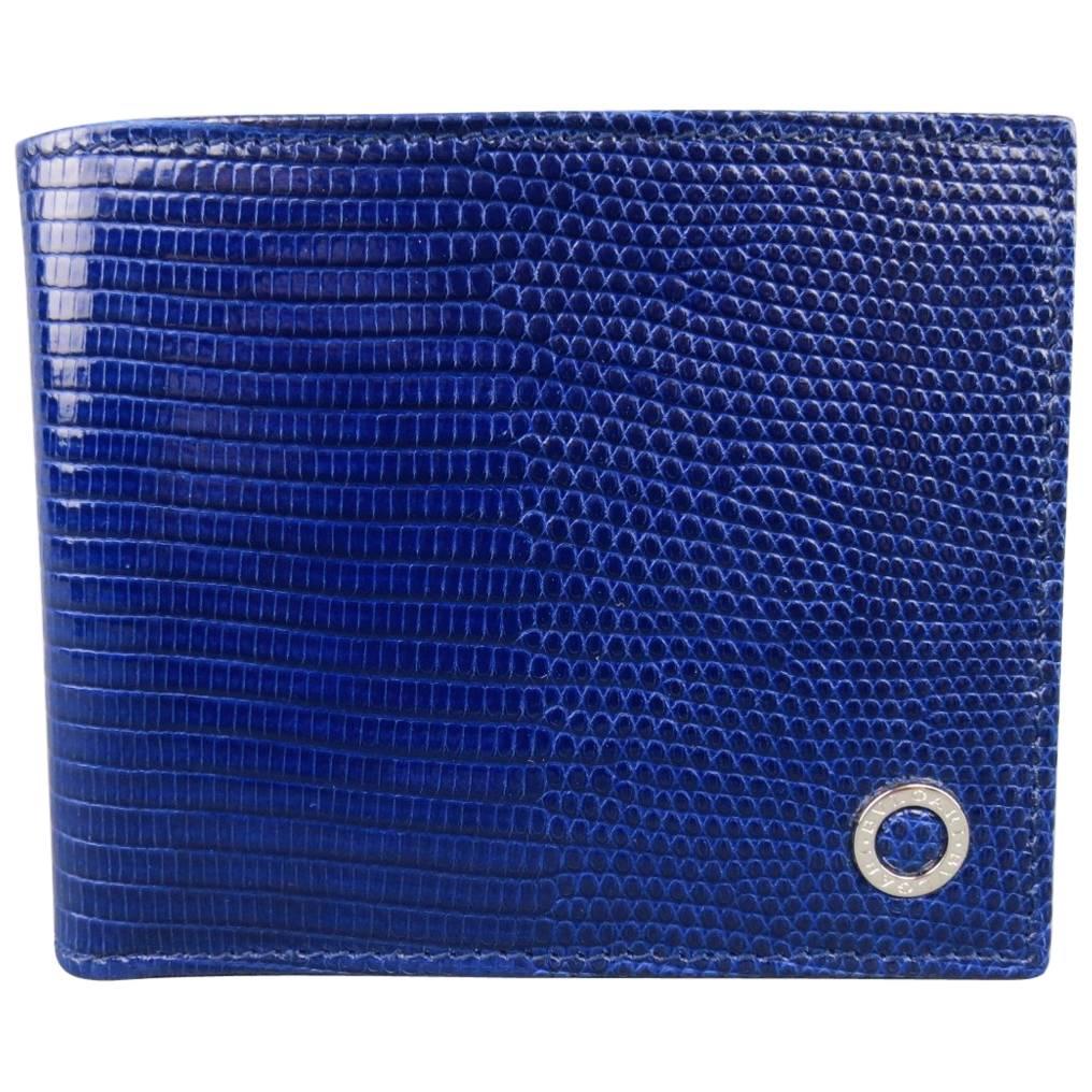 BVLGARI Royal Blue Lizard Leather Hipster Bifold Wallet