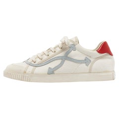 Off-White White/Red Canvas and Leather Vulcanised Sneakers Size 45