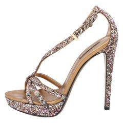 Roberto Cavalli Multicolor Glitter Ankle Strap Sandals Size 37