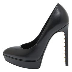 Saint Laurent Black Leather Janis Pointed Toe Platform Pumps Size 35