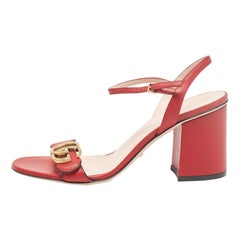 Gucci Red Leather GG Marmont Ankle Strap Sandals Size 37