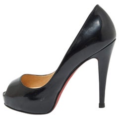 Christian Louboutin Black Patent Leather Lady Peep Toe Pumps 34.5