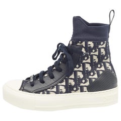 Dior Navy Blue Fabric and Leather Walk'n'Dior High Top Sneakers Size 34.5