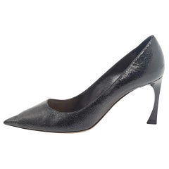 Dior Black Textured Leather Pointed Toe Pumps Size 39.5