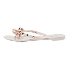 Valentino Water Pink Rubber Bow Detail Rockstud Flip Flops Size 38