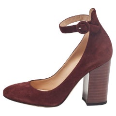 Gianvito Rossi Burgundy Suede Mary Jane Pumps 38.5
