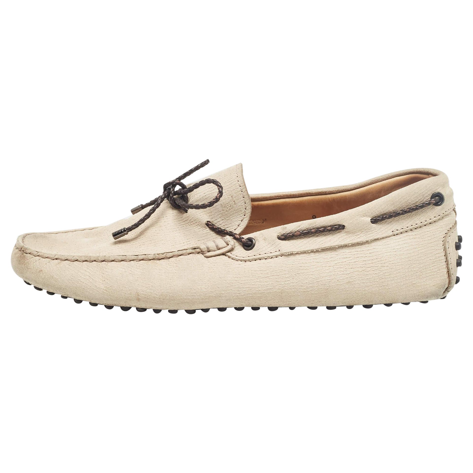 Tod's Beige Nubuck Leather Gommino Loafers Size 42 For Sale
