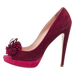 Miu Miu Plum/Pink Suede Tassel Detail Peep Toe Platform Pumps Size 40.5