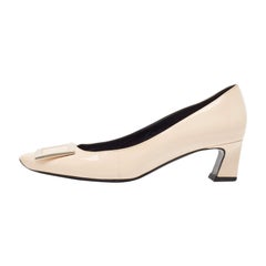 Roger Vivier Cream Patent Leather Belle Vivier Block Heel Pumps Size 38