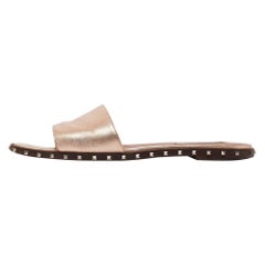 Valentino Gold Leather Rockstud Slide Flats Size 38