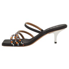 Marni Black Satin Crystal Embellished Slide Sandals Size 40