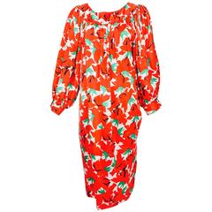 Vintage Yves Saint Laurent Variation red and green silk sac style dress 1980s 12