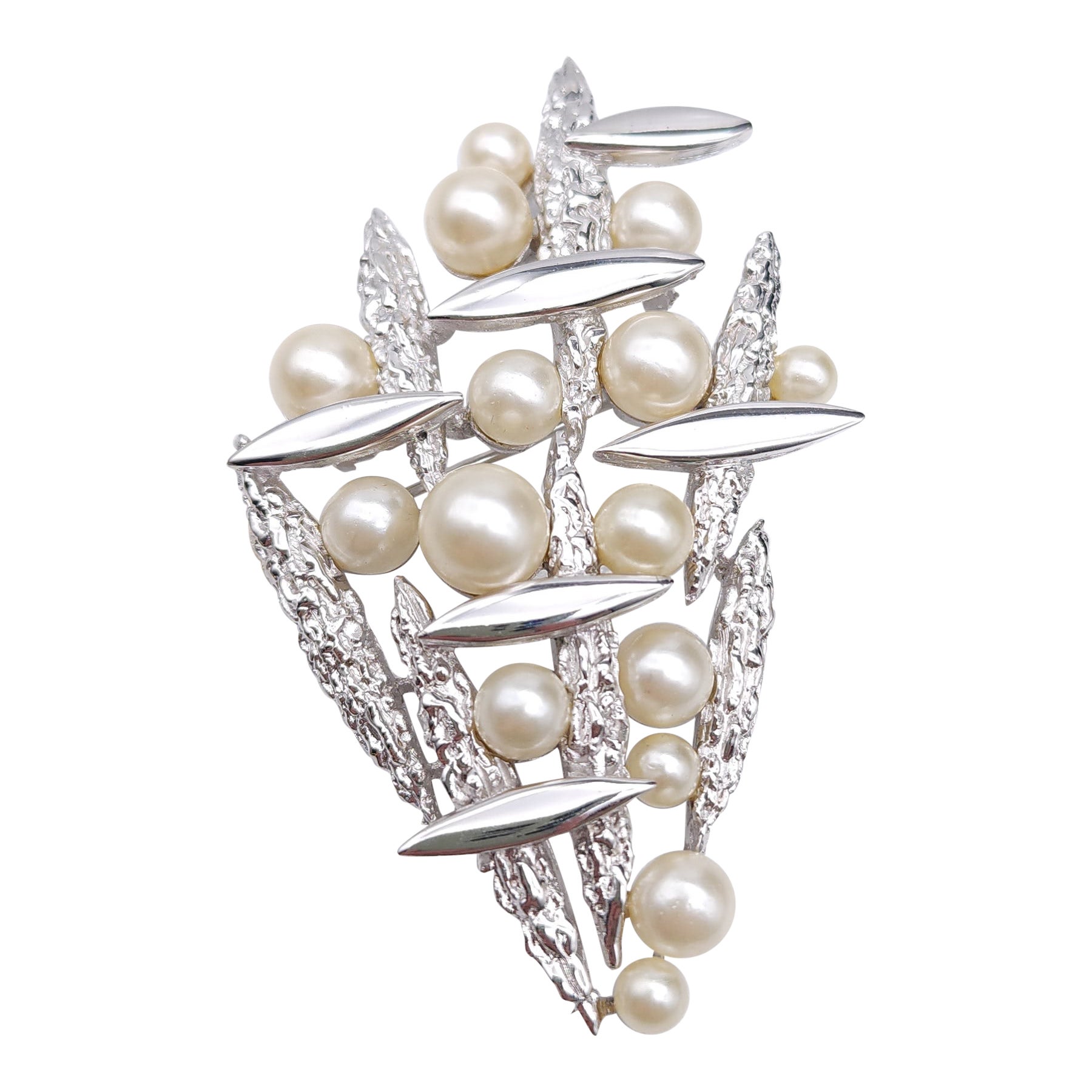 Vintage Trifari Crown Sea Cactus Pin Brooch with Faux Pearls, 1950s