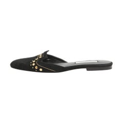Oscar de la Renta Black Suede Studded Flat Mules Size 38