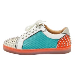 Christian Louboutin White Mesh Patent Leather Seavaste Lace Up Sneakers Size 43