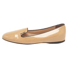 Prada Beige Patent Leather Smoking Slippers Size 36.5