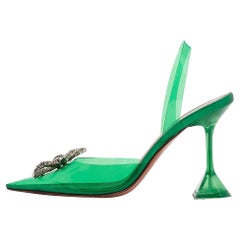 Amina Muaddi Green PVC Begum Slingback Pumps Size 38