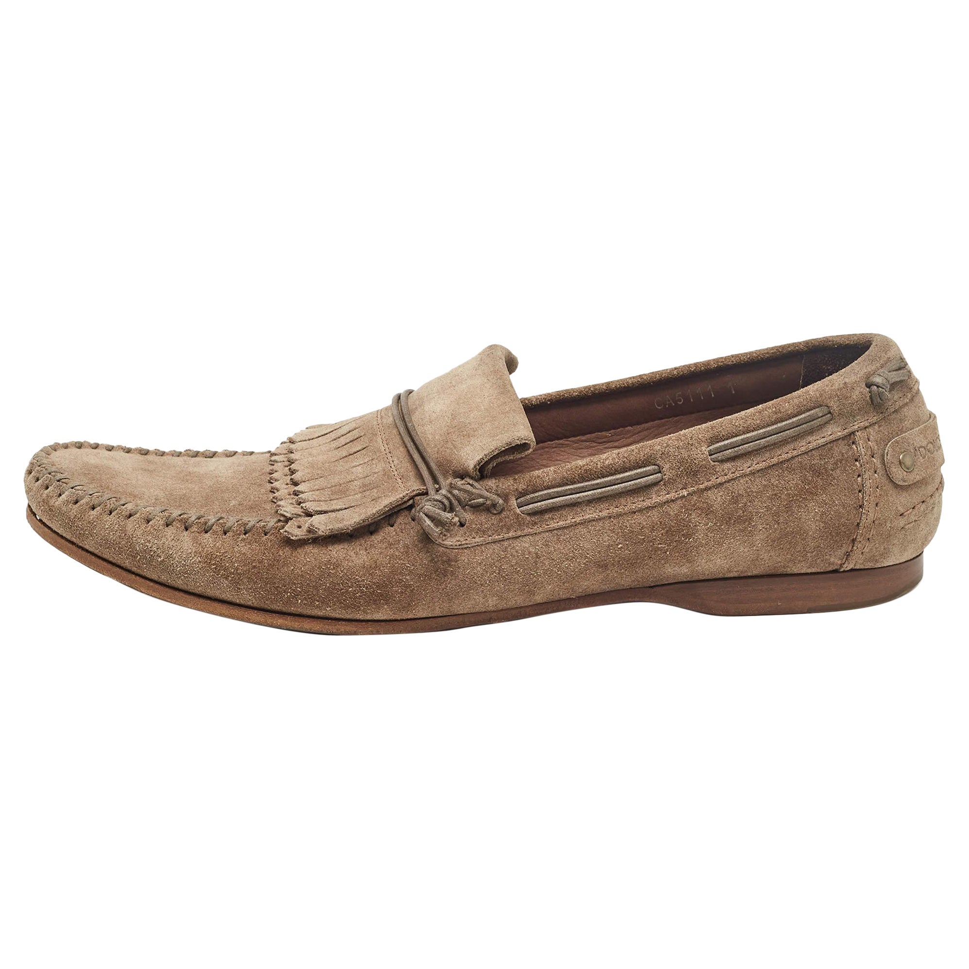 Dolce & Gabbana Brown Suede Fringe Slip On Loafers Size 45 For Sale
