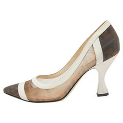 Fendi Brown/Cream Mesh and Leather Colibri Pumps Size 38