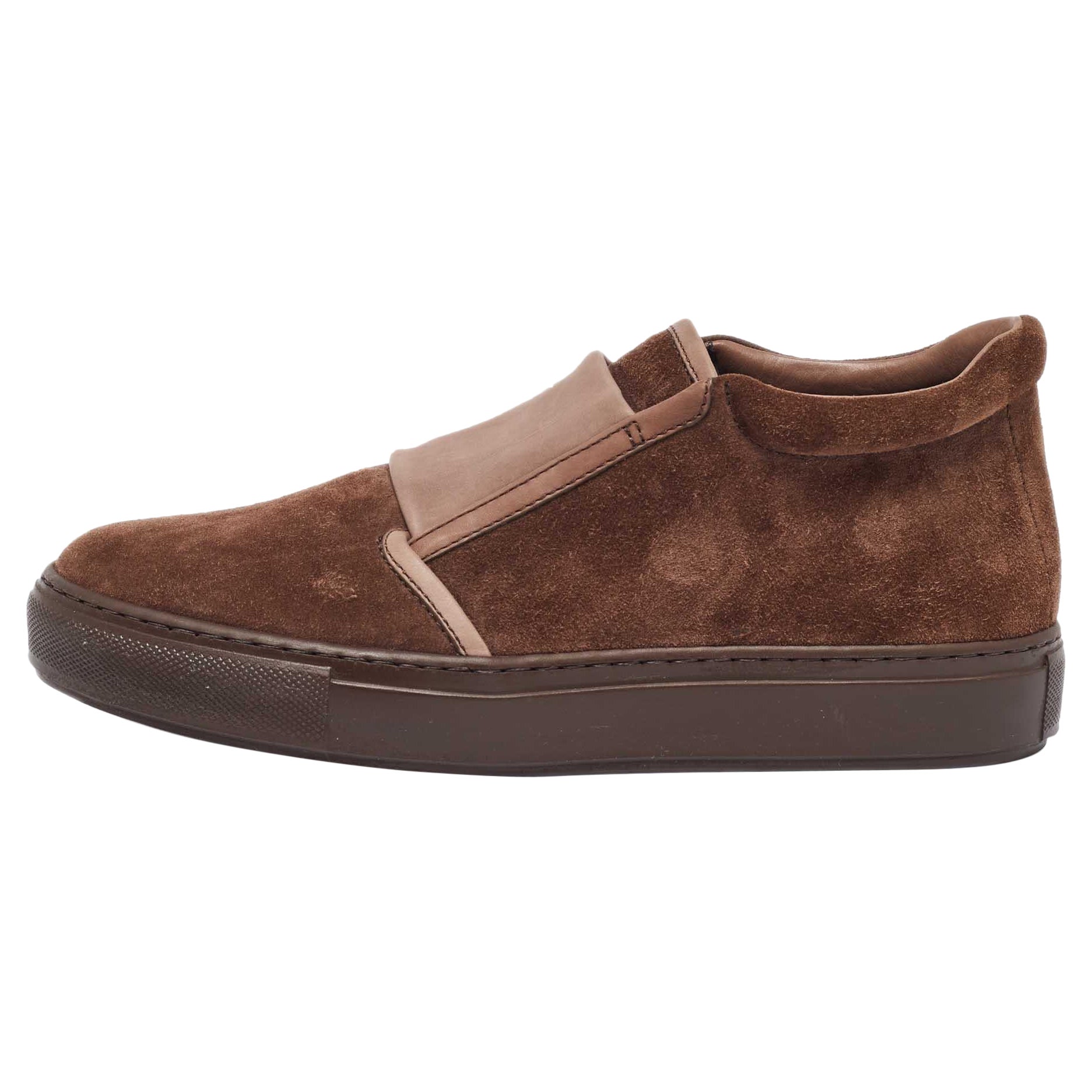 Giorgio Armani Brown Suede and Leather Slip On Sneakers Size 39 For Sale