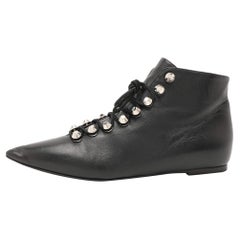 Balenciaga Botines de piel negra con puntera puntiaguda y cordones talla 36.5