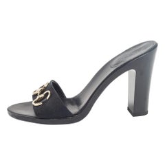 Gucci Navy Blue GG Canvas Horsebit Slide Sandals Size 38.5