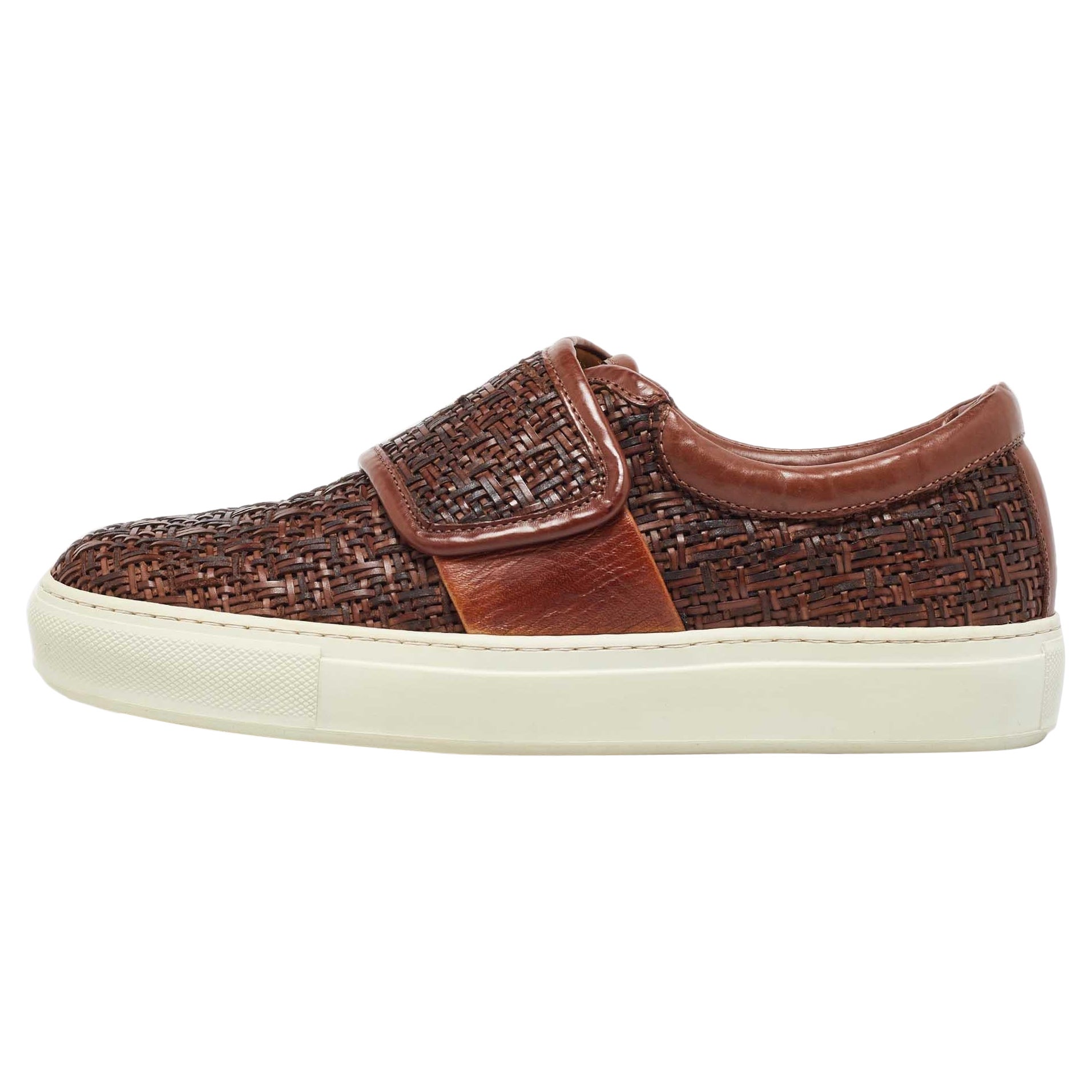Giorgio Armani Brown gewebtes Leder Slip On Sneakers Größe 38