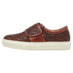 Giorgio Armani Zapatillas Slip On Piel Marrón Tejida Talla 38